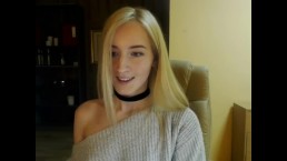 Cute girl plays with her huge boobs on cam